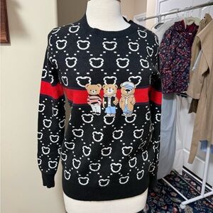Italian made soft cotton blend  Black and Red Bear Graphic Sweater